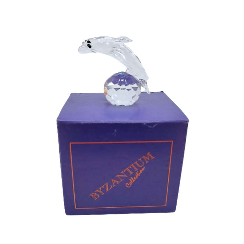 Byzantium Crystal Collection Stunning Cut Glass Crystal Dolphin on ball