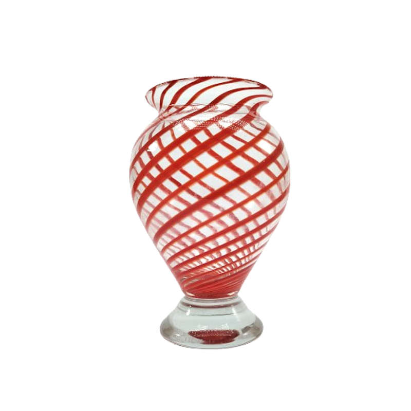Hand Blown Red Swirl on Clear Glass Vase
