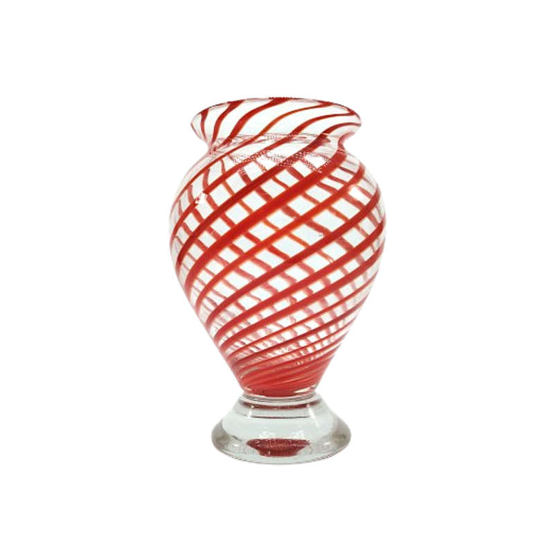 Hand Blown Red Swirl on Clear Glass Vase