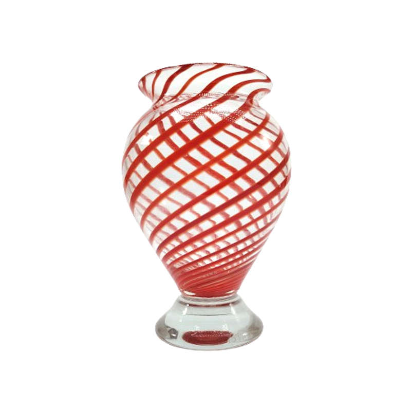 Hand Blown Red Swirl on Clear Glass Vase