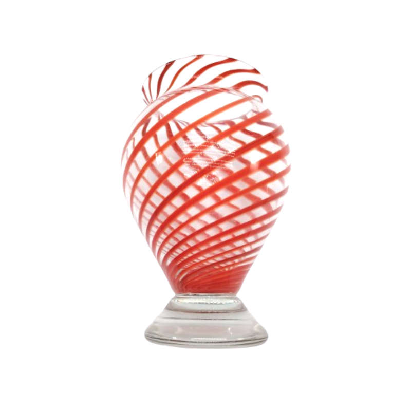 Hand Blown Red Swirl on Clear Glass Vase
