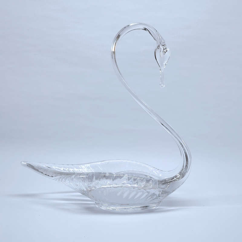 Vintage Hand Blown Glass Swan Dish Heavy Glassware Bird