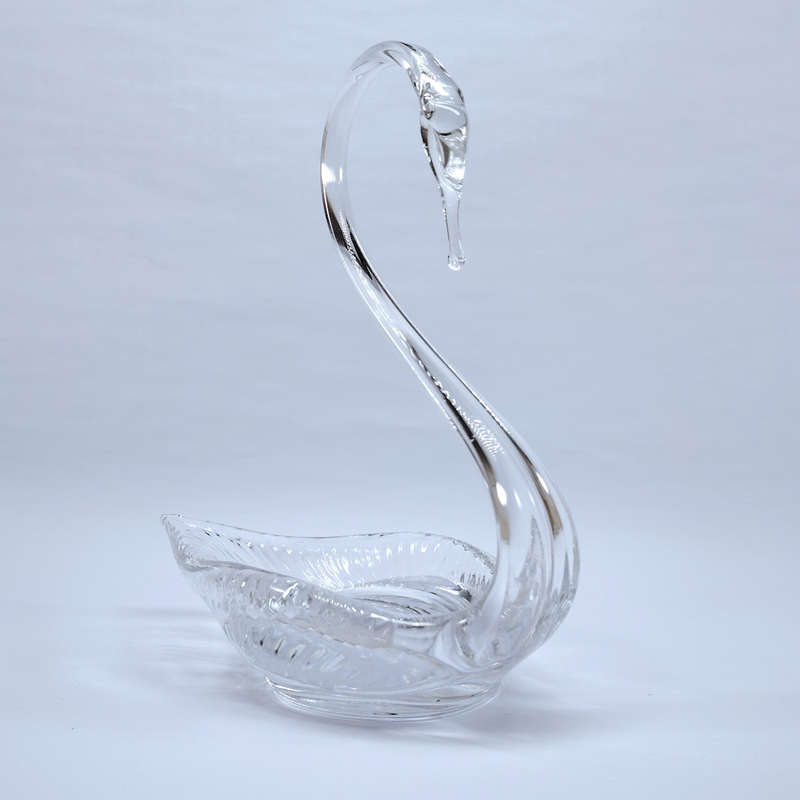 Vintage Hand Blown Glass Swan Dish Heavy Glassware Bird