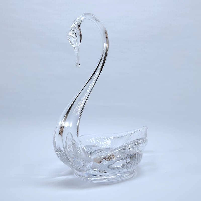 Vintage Hand Blown Glass Swan Dish Heavy Glassware Bird