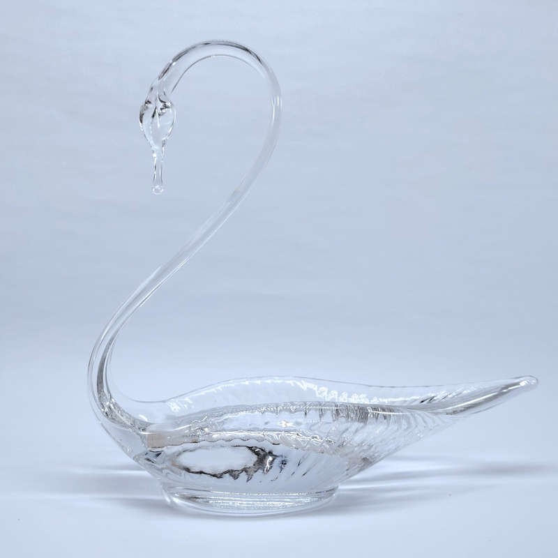 Vintage Hand Blown Glass Swan Dish Heavy Glassware Bird