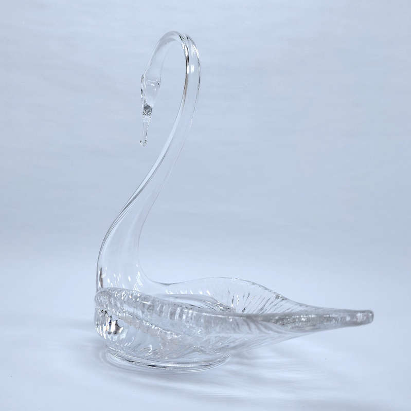 Vintage Hand Blown Glass Swan Dish Heavy Glassware Bird