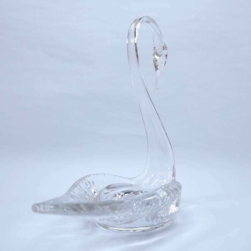 Vintage Hand Blown Glass Swan Dish Heavy Glassware Bird