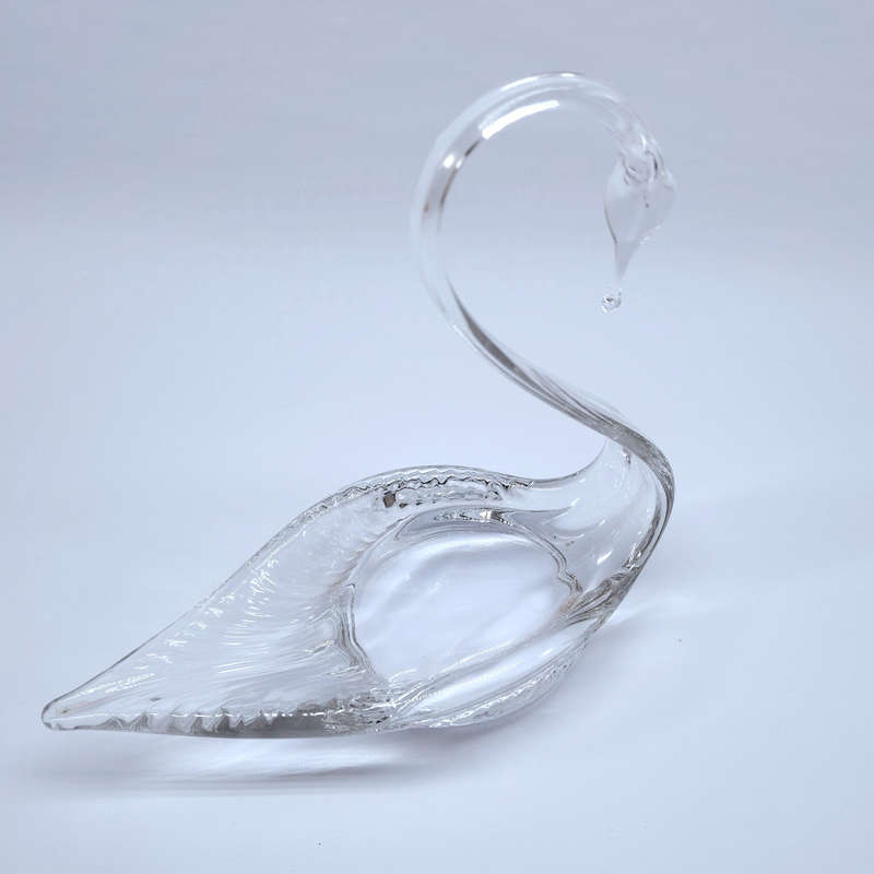 Vintage Hand Blown Glass Swan Dish Heavy Glassware Bird