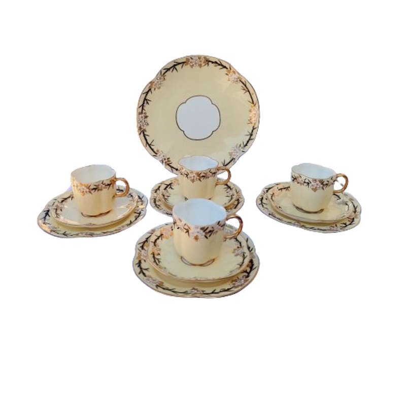 Antique Coalport Raised Design and Scalloped Edges Tea Set