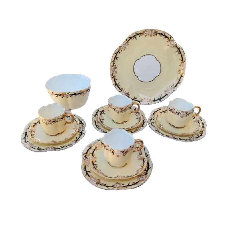 Antique Coalport Raised Design and Scalloped Edges Tea Set