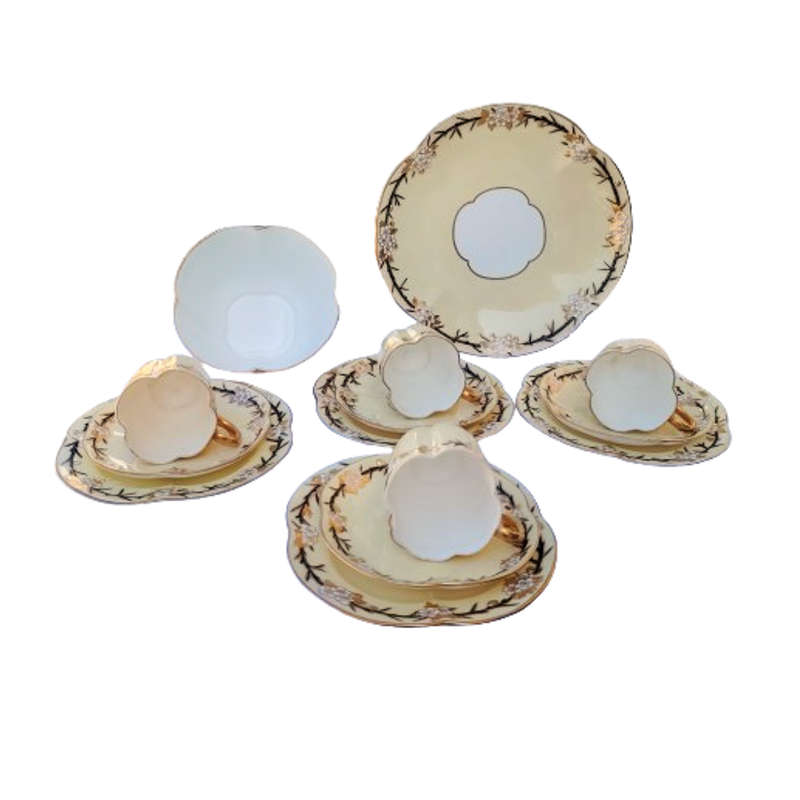 Antique Coalport Raised Design and Scalloped Edges Tea Set