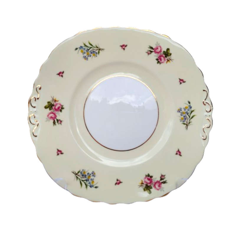 Colclough Tea Set Pale Yellow Bands decorated with colorful flowers