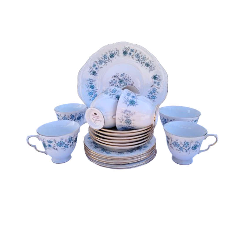 Colclough Tea Set White with Bluel flowers and gold trim