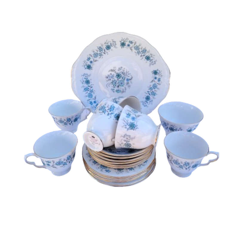 Colclough Tea Set White with Bluel flowers and gold trim