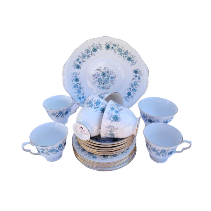 Colclough Tea Set White with Bluel flowers and gold trim