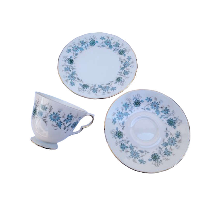 Colclough Tea Set White with Bluel flowers and gold trim