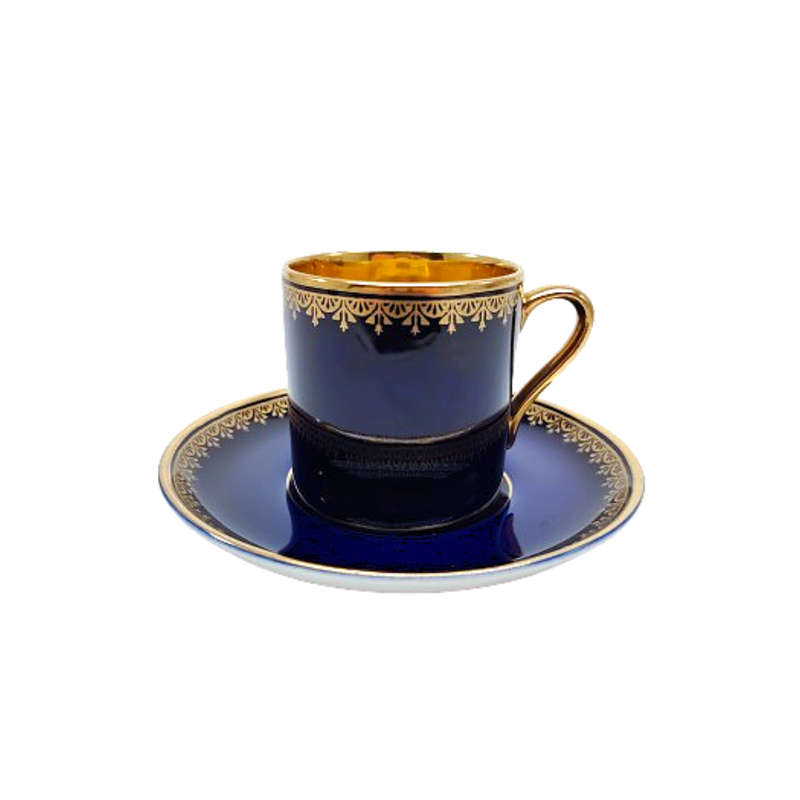 Royal Crown Derby Navy and Gold Demitasse Cup and saucer