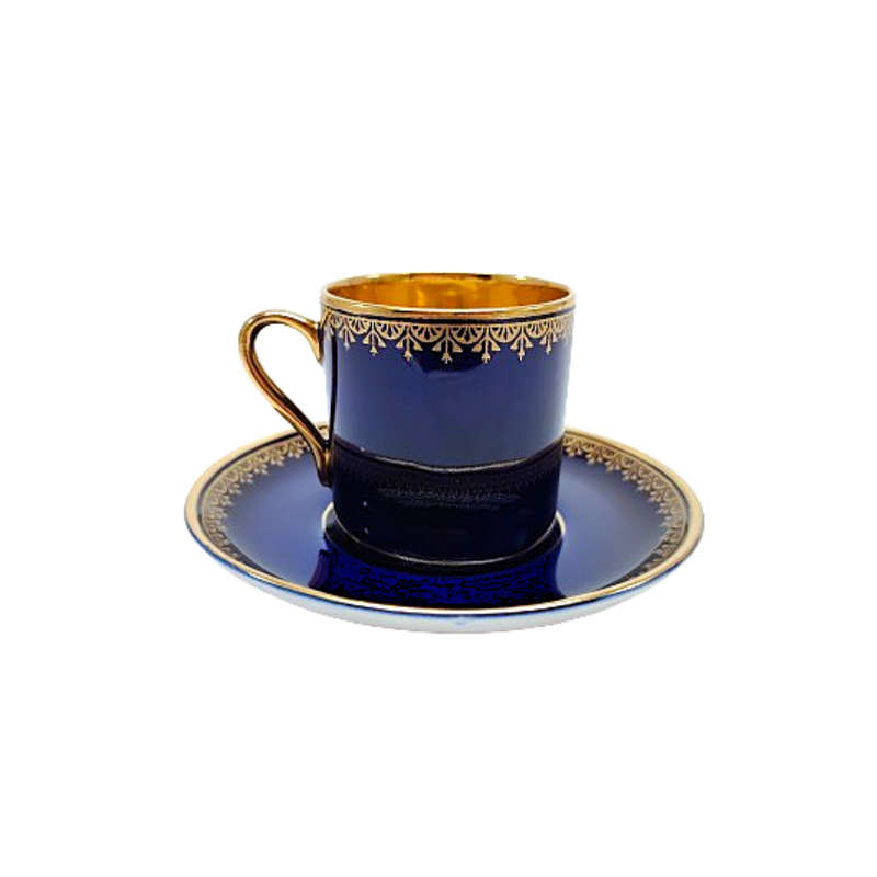 Royal Crown Derby Navy and Gold Demitasse Cup and saucer