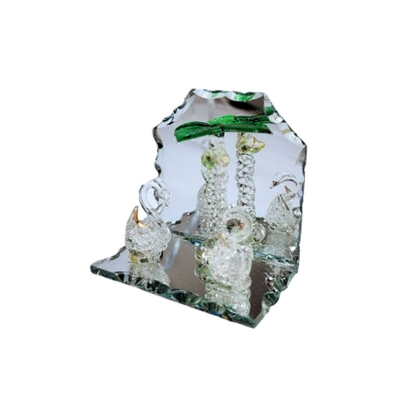 Cut Glass Crystal Swans under tree Mirror Display