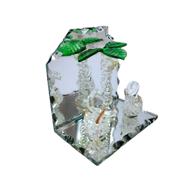 Cut Glass Crystal Swans under tree Mirror Display