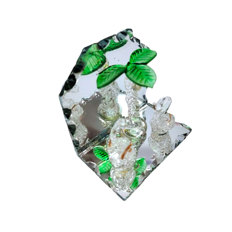 Cut Glass Crystal Swans under tree Mirror Display