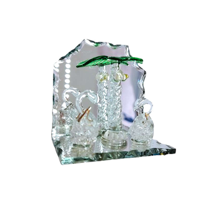 Cut Glass Crystal Swans under tree Mirror Display