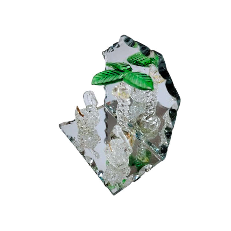 Cut Glass Crystal Swans under tree Mirror Display