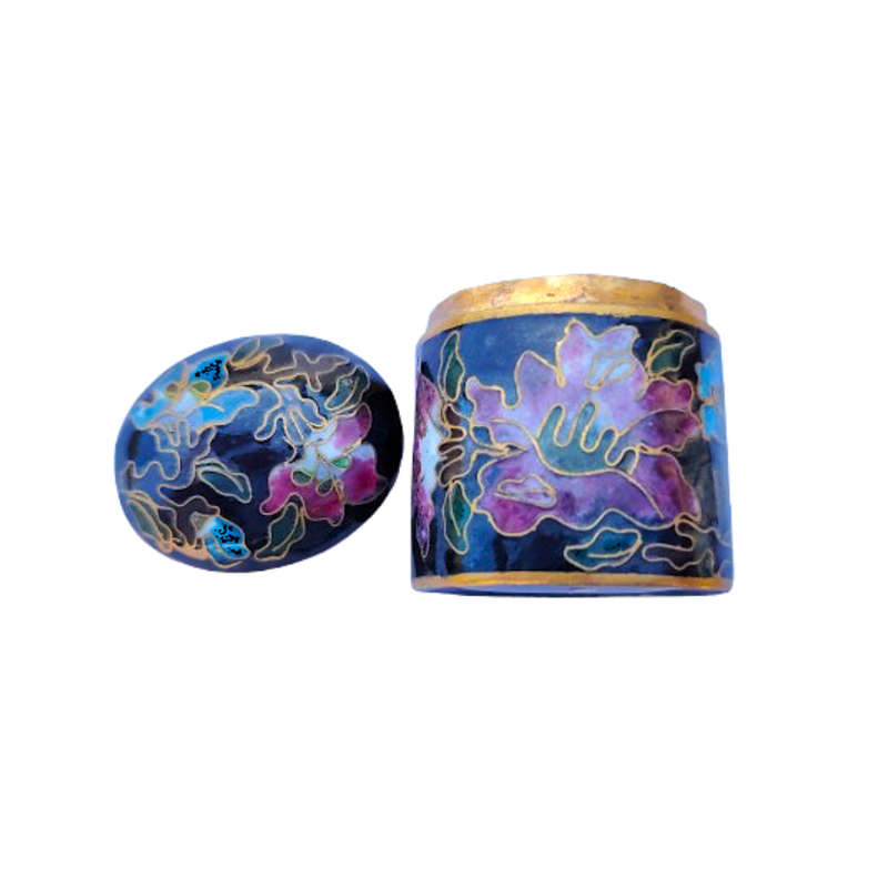 Chinese Cloisonné Lidded Pot Pretty Enameled Flowers