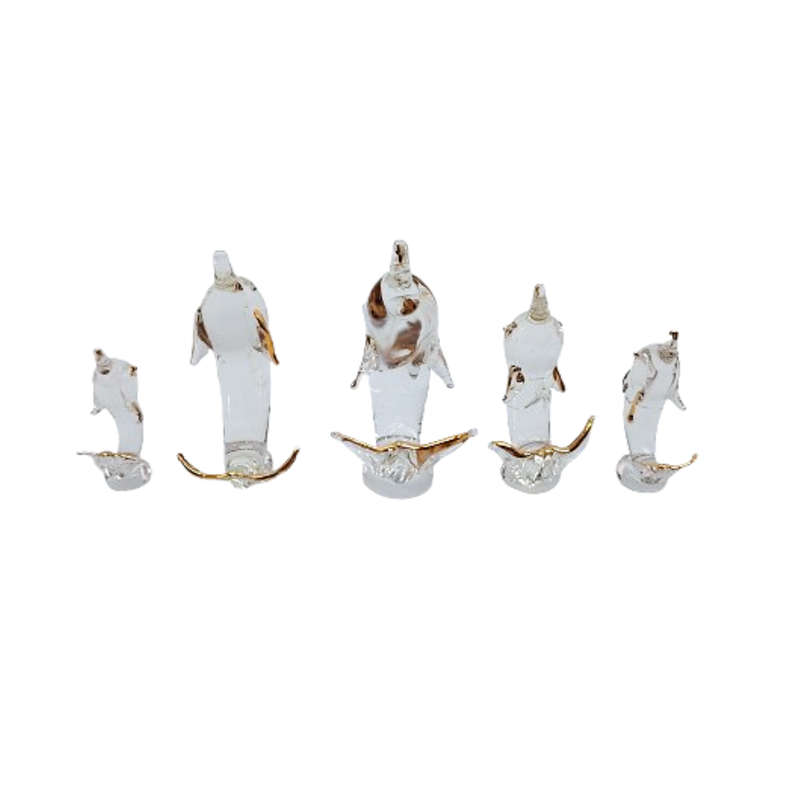 Stunning Boxed Family of Glass Dolphins with Gold Trim