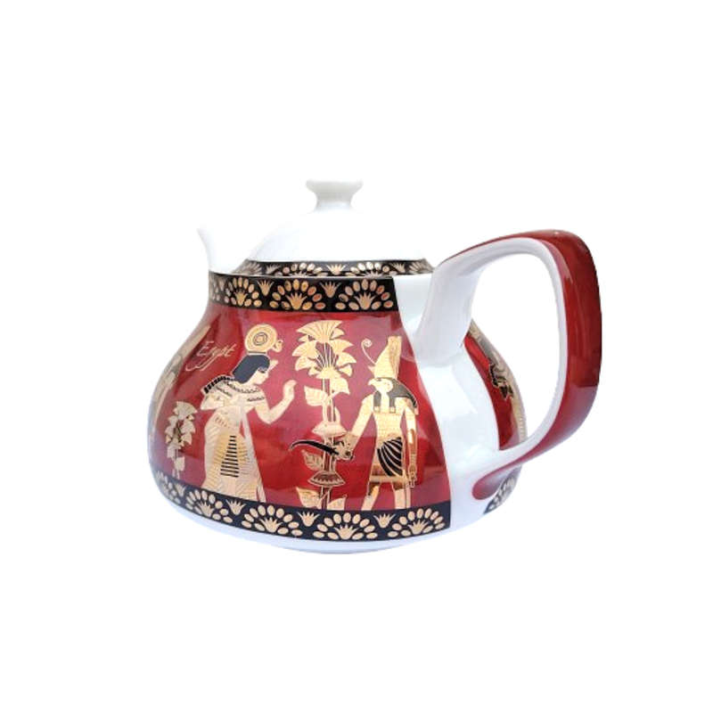 Fathi Mahmoud Limoges Red Black and Gold Porcelain Tea Pot