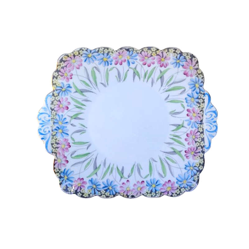 Foley Fine Bone China Pink Blue Cake Plate