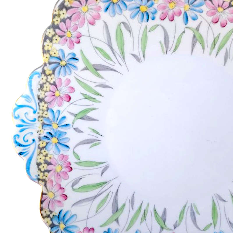 Foley Fine Bone China Pink Blue Cake Plate