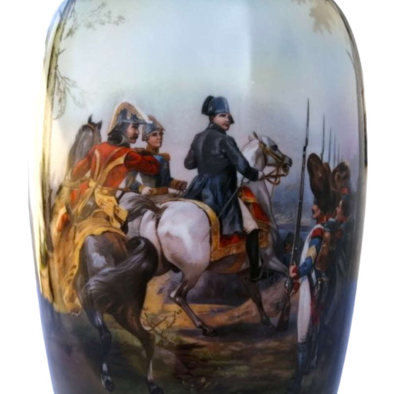 Friedricht Vase with a continuous scene of Napoleon on horseback surrounded by his Troops