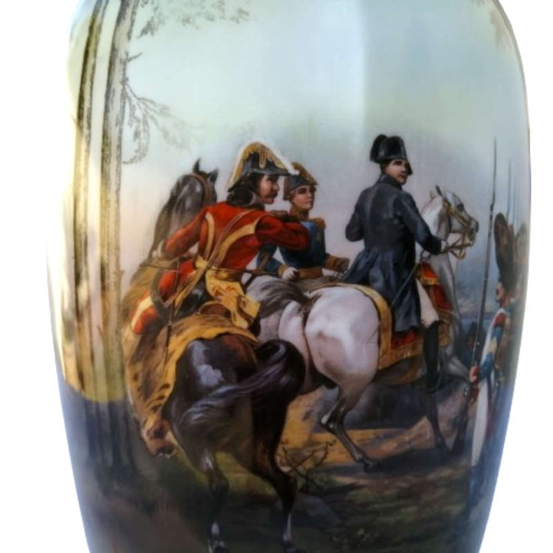 Friedricht Vase with a continuous scene of Napoleon on horseback surrounded by his Troops