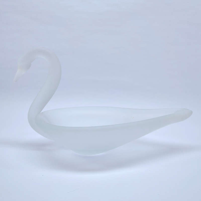 Vintage Hand Blown Frosted Glass Swan Dish