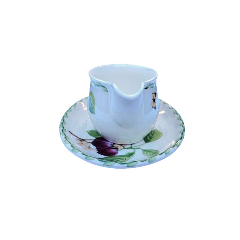 Fruits and Flowers Royal Bone China Sauce Boat on Plate