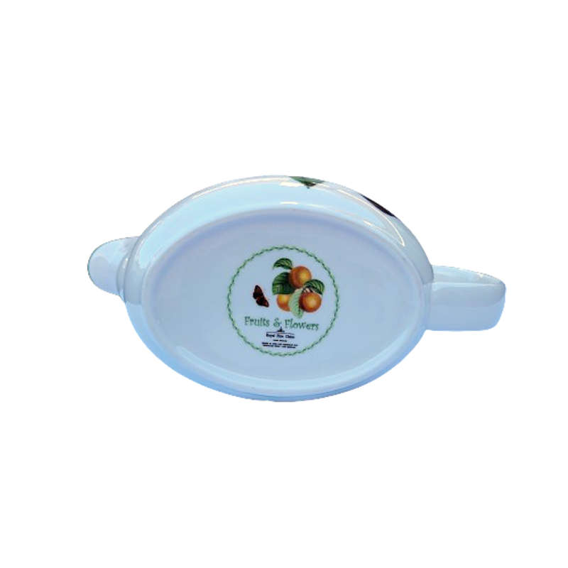 Fruits and Flowers Royal Bone China Sauce Boat on Plate
