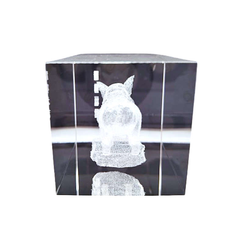 Etched Solid Glass Crystal Cube  Zodiac Chinese Pig Paperweight