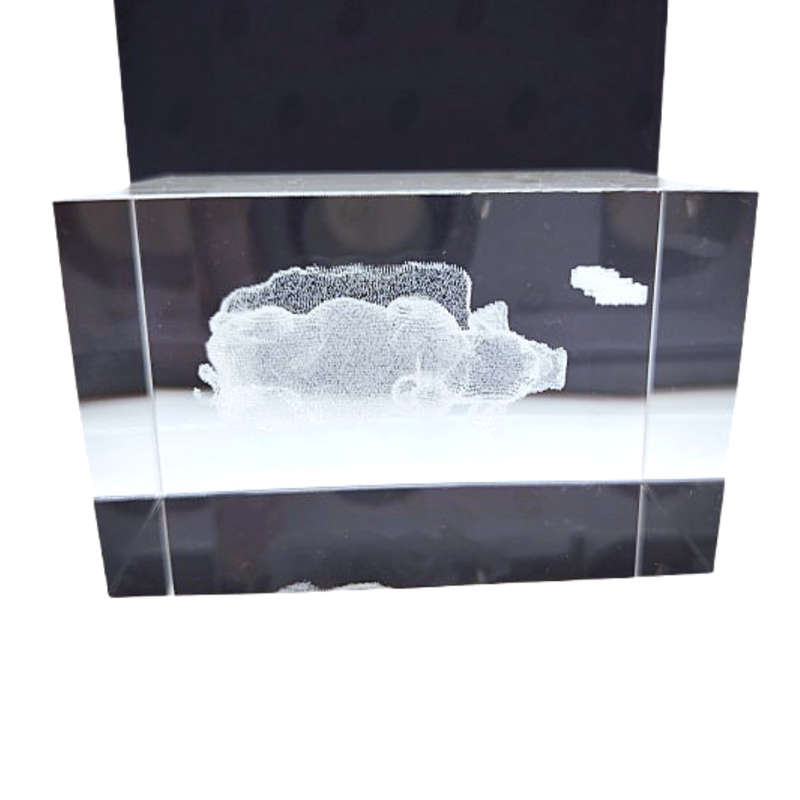 Etched Solid Glass Crystal Cube  Zodiac Chinese Pig Paperweight