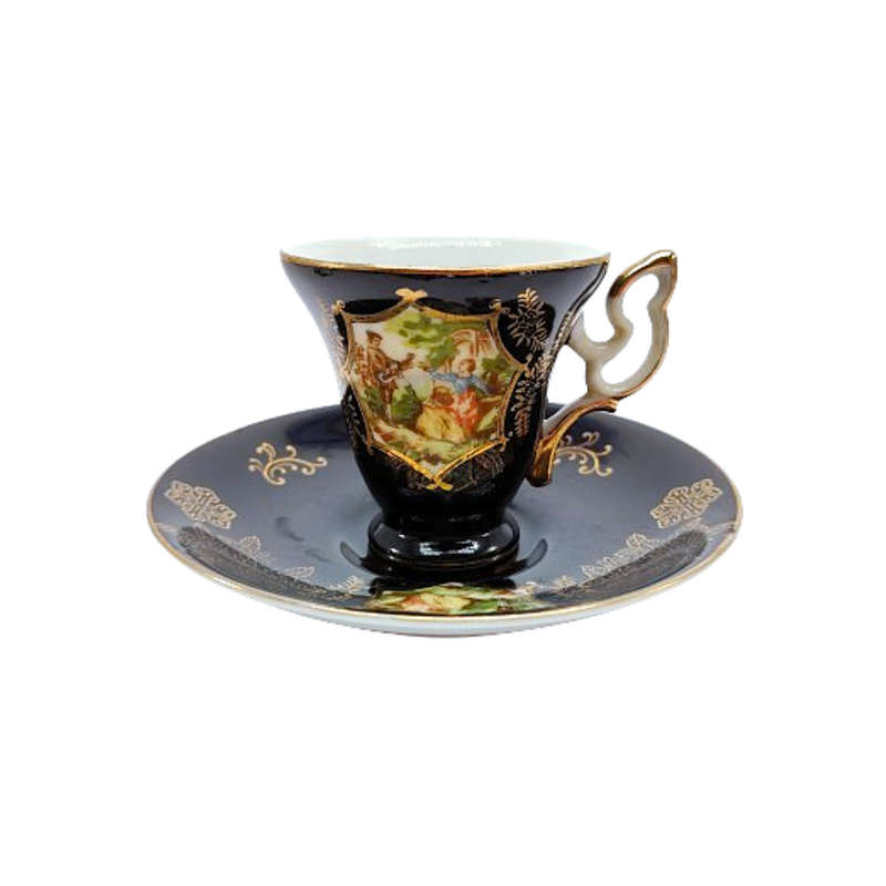 Love Story artwork Demitasse Black and Gold Cup and saucer