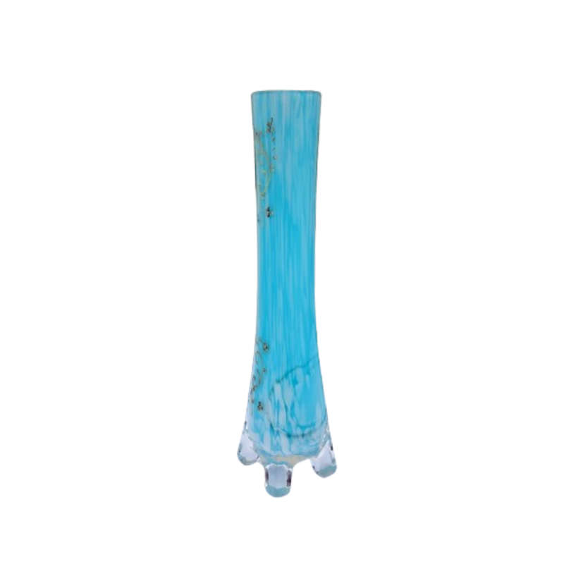 Beautiful Vintage Milky Blue Glass Bud Vase with Gold Detail