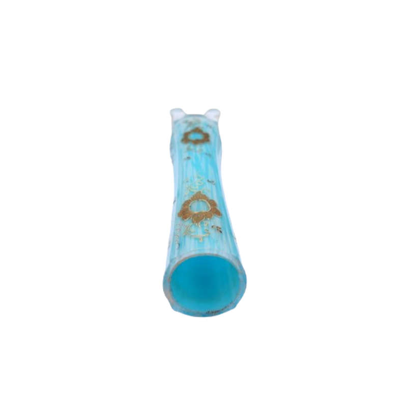 Beautiful Vintage Milky Blue Glass Bud Vase with Gold Detail