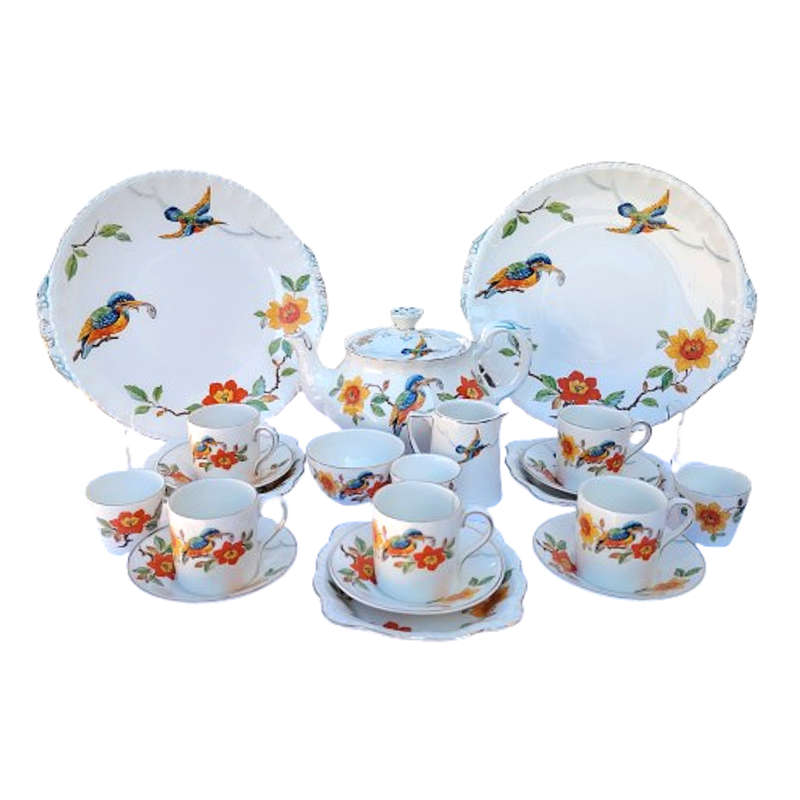 Rare Grindley England 1940s Kingfisher Hand-Painted 21-piece