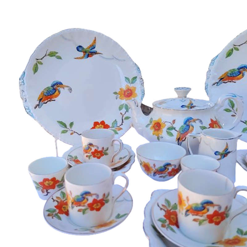 Rare Grindley England 1940s Kingfisher Hand-Painted 21-piece