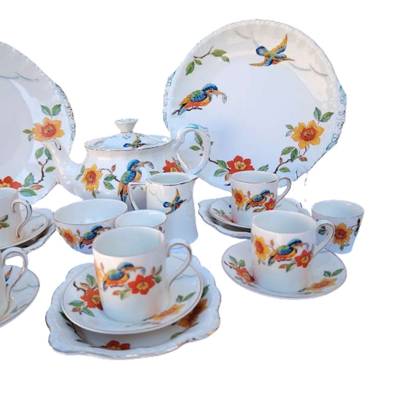 Rare Grindley England 1940s Kingfisher Hand-Painted 21-piece