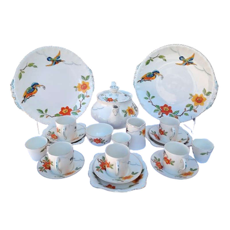 Rare Grindley England 1940s Kingfisher Hand-Painted 21-piece