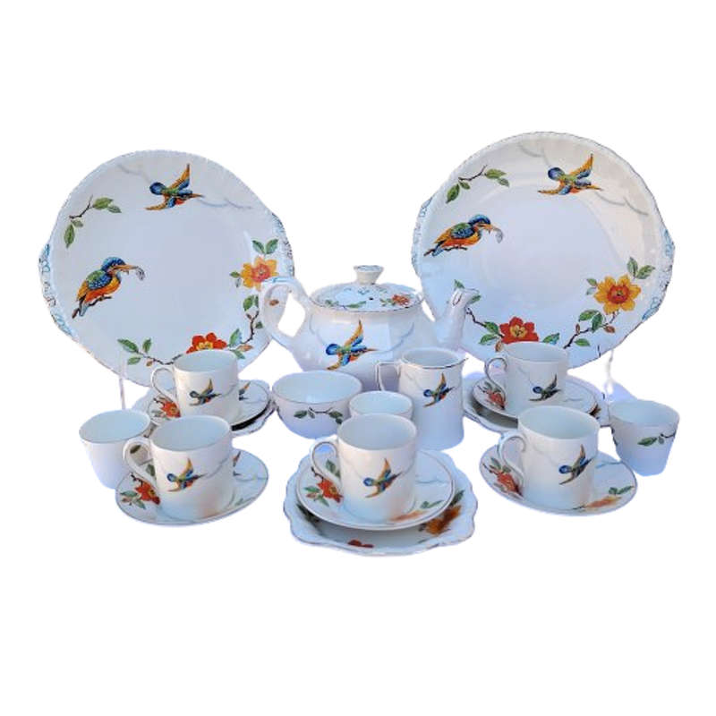 Rare Grindley England 1940s Kingfisher Hand-Painted 21-piece