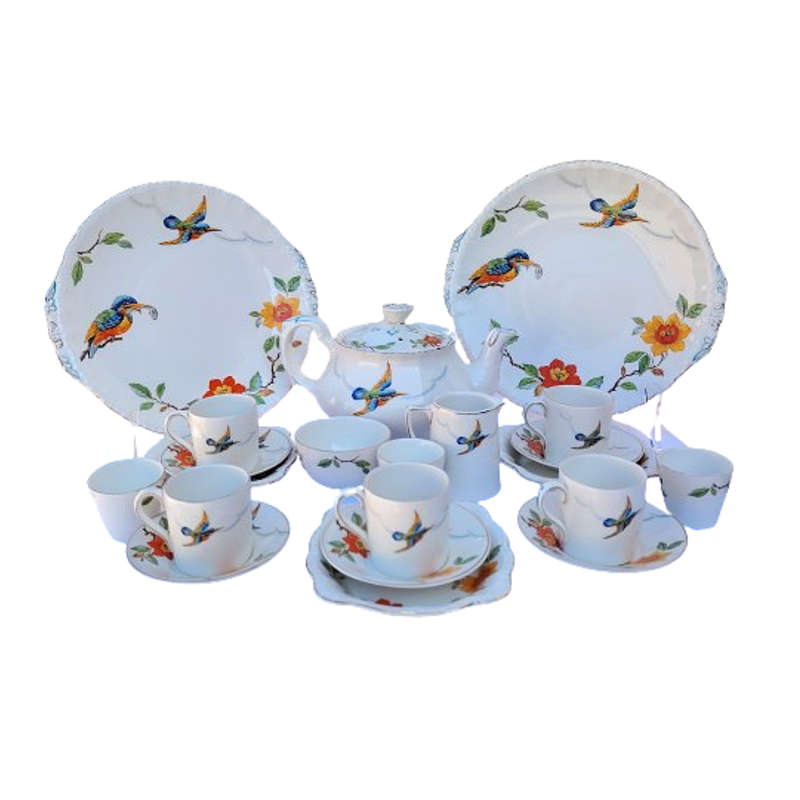Rare Grindley England 1940s Kingfisher Hand-Painted 21-piece