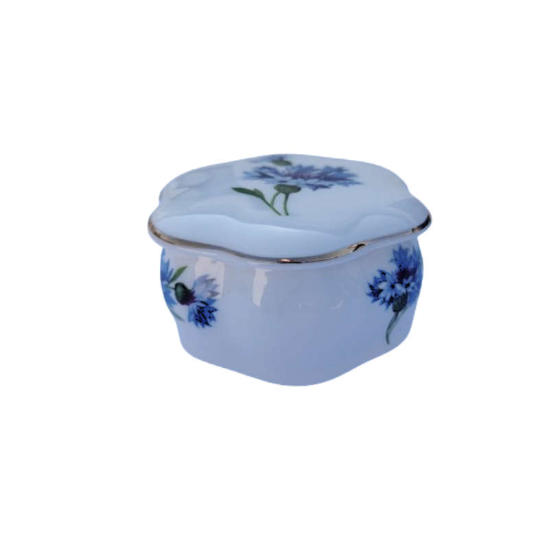 Hammersley Bone China Trinket Box Hexagon Blue Flowers on White
