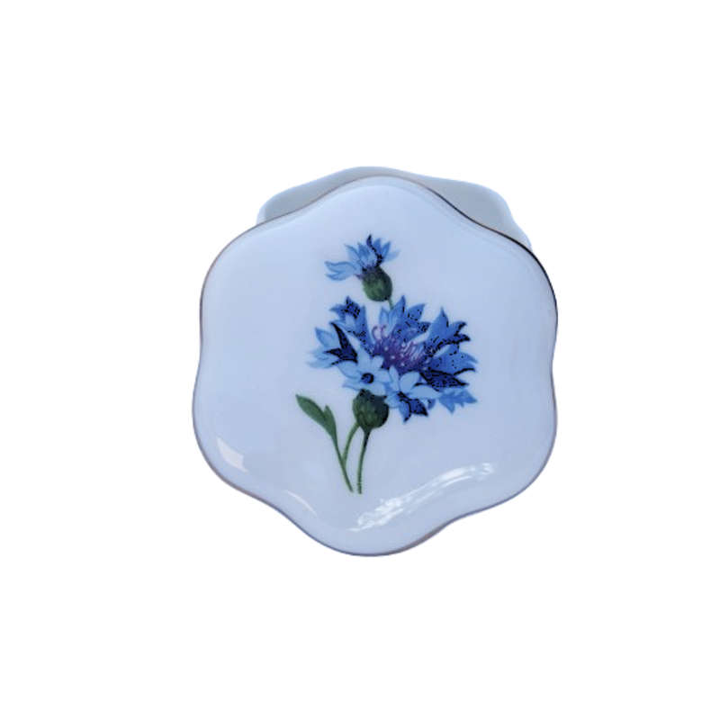 Hammersley Bone China Trinket Box Hexagon Blue Flowers on White